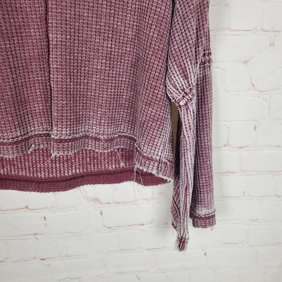 Free People Dahlia Washed Thermal Size S Wine Long Bell Sleeve Top V Neck - Picture 5 of 15